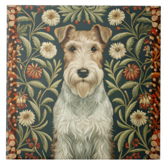 Wire Fox Terrier in William Morris Floral Style Kakelplatta