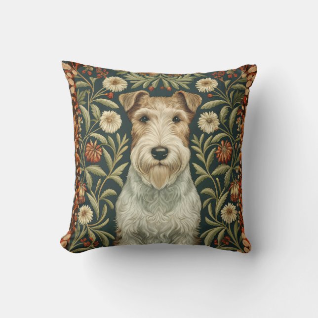 Wire Fox Terrier in William Morris Floral Style Kudde (Framsida)