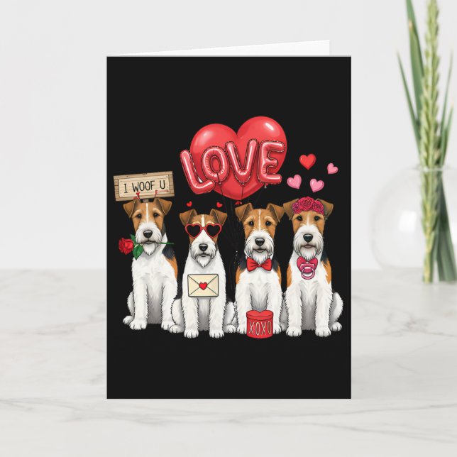 Wire Fox Terrier Jag Voffar Dig Bow Singels Hjärta Kort (Framsida)