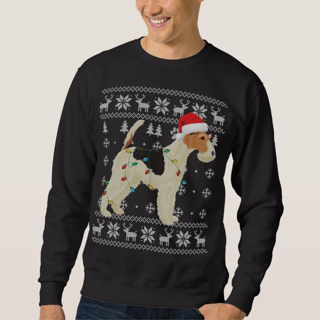 Wire Fox Terrier jul ugly Ljus Santa Hat D Lång Ärmad Tröja (Framsida)