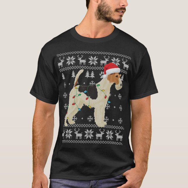 Wire Fox Terrier jul ugly Ljus Santa Hat D T Shirt (Framsida)