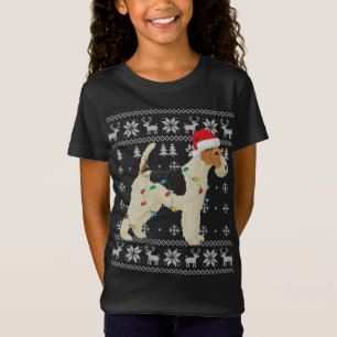Wire Fox Terrier jul ugly Ljus Santa Hat D T Shirt