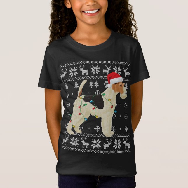 Wire Fox Terrier jul ugly Ljus Santa Hat D T Shirt (Framsida)