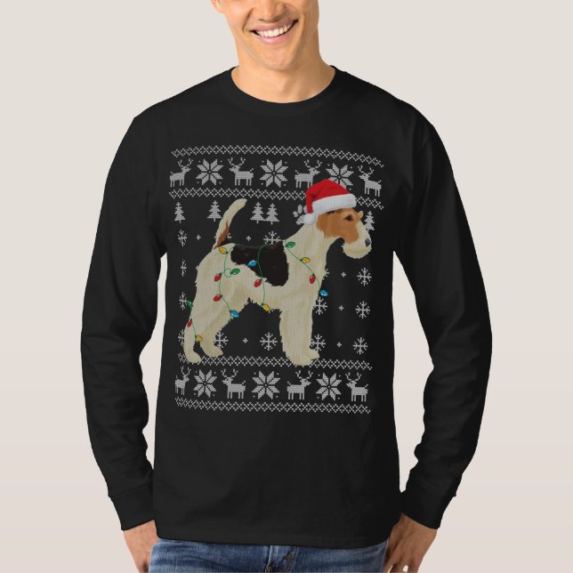 Wire Fox Terrier jul ugly Ljus Santa Hat D T Shirt (Framsida)