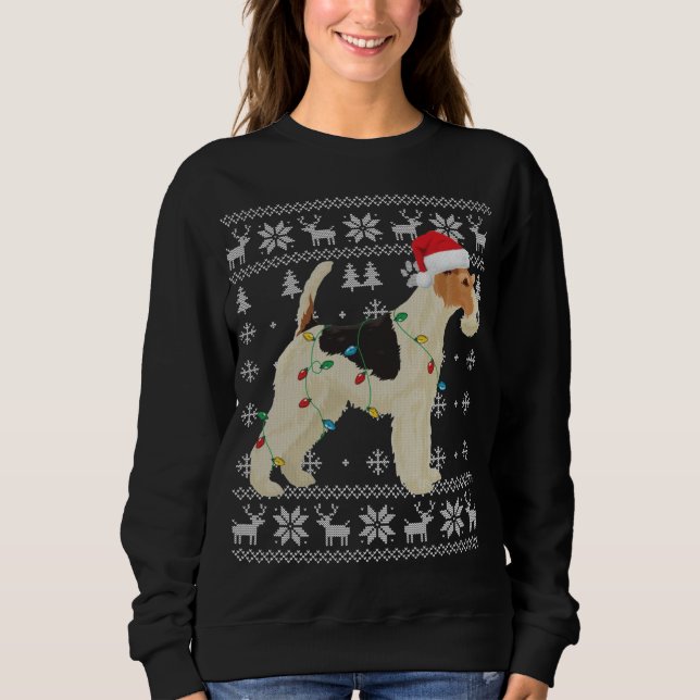 Wire Fox Terrier jul ugly Ljus Santa Hat D T Shirt (Framsida)