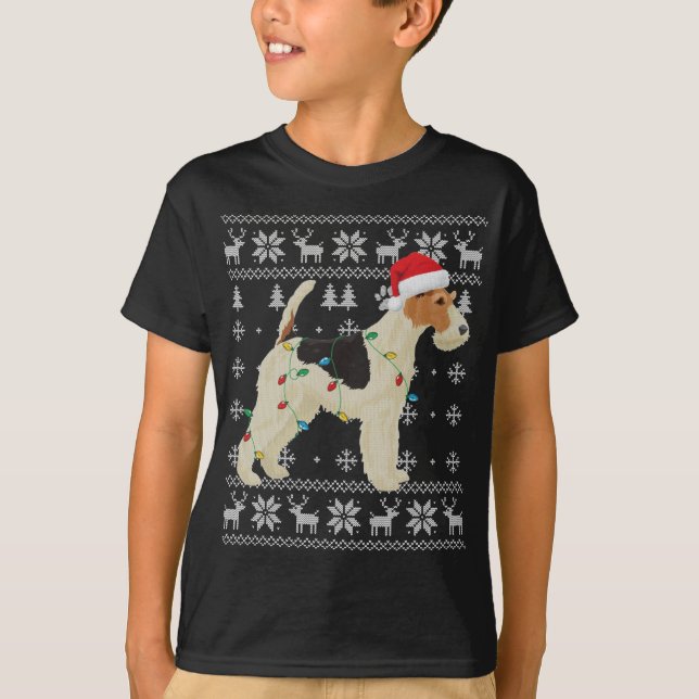 Wire Fox Terrier jul ugly Ljus Santa Hat D T Shirt (Framsida)
