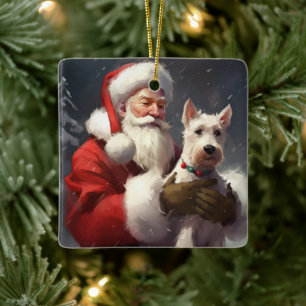 Wire Fox Terrier Jultomten - helgjul Julgransprydnad Keramik