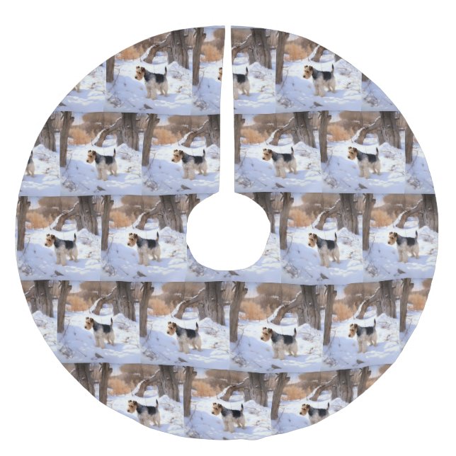 Wire Fox Terrier Låt Det Snö Jul  Julgransmatta Borstad Polyester (Framsidan)