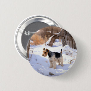 Wire Fox Terrier Låt Det Snö Jul Knapp