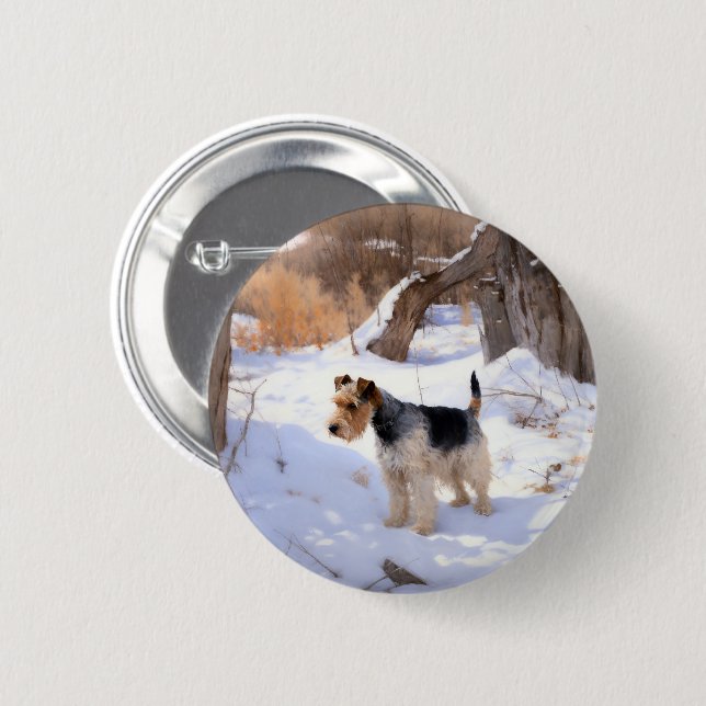 Wire Fox Terrier Låt Det Snö Jul  Knapp (Framsida & baksida)