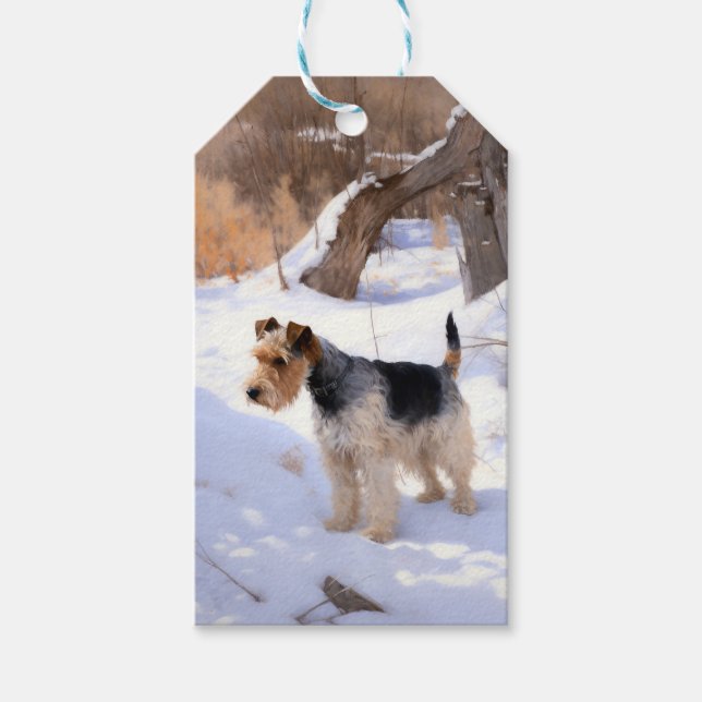 Wire Fox Terrier Låt Det Snö Jul  Presentetikett (Framsidan)