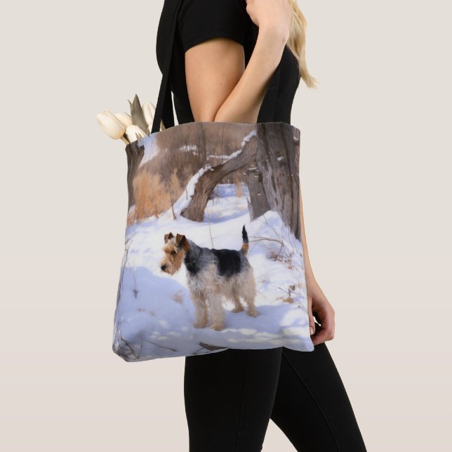 Wire Fox Terrier Låt Det Snö Jul  Tygkasse (Närbild)