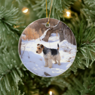 Wire Fox Terrier Låt det snöa jul Julgransprydnad Keramik