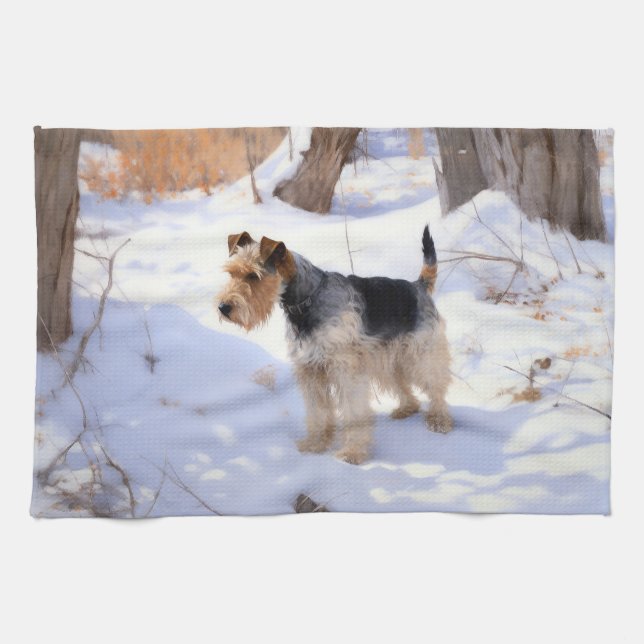 Wire Fox Terrier Låt det snöa jul Kökshandduk (Horisontell)