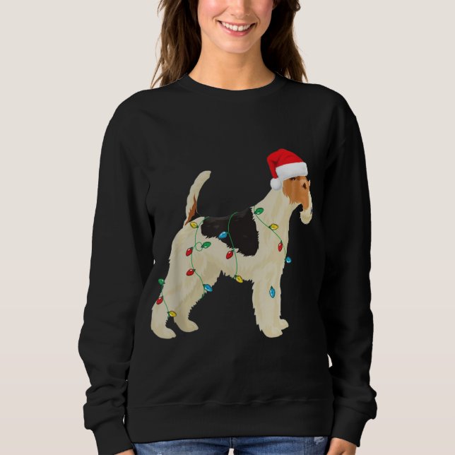 Wire Fox Terrier Ljus Santa Hat Hund Xm T Shirt (Framsida)