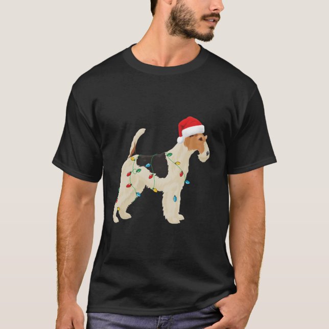 Wire Fox Terrier Ljus Santa Hat Hund Xm T Shirt (Framsida)