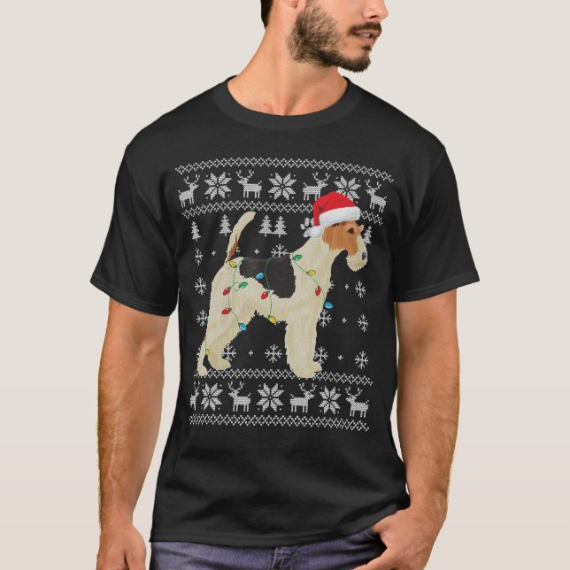 Wire Fox Terrier Ljus Santa Hat T Shirt (Framsida)