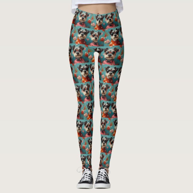 Wire Fox Terrier med Heart Ro Valentine Day Leggings (Framsida)