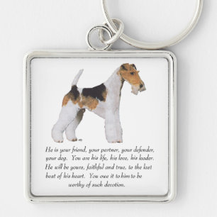 Wire Fox Terrier Minne / Vigd HANE Fyrkantig Silverfärgad Nyckelring