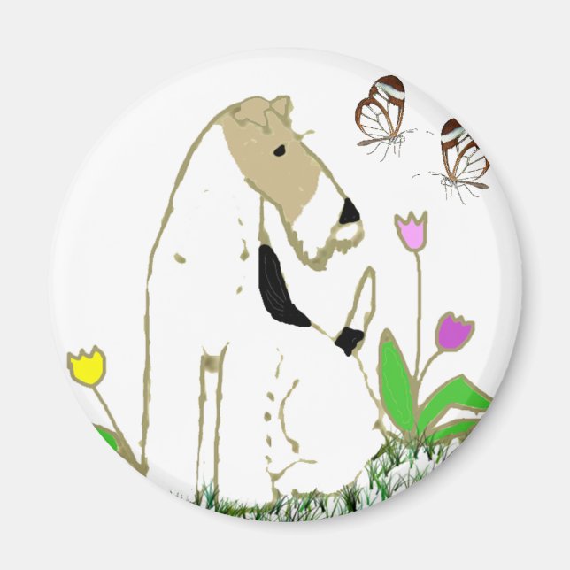 Wire Fox Terrier och Butterflies Magnet (Framsidan)