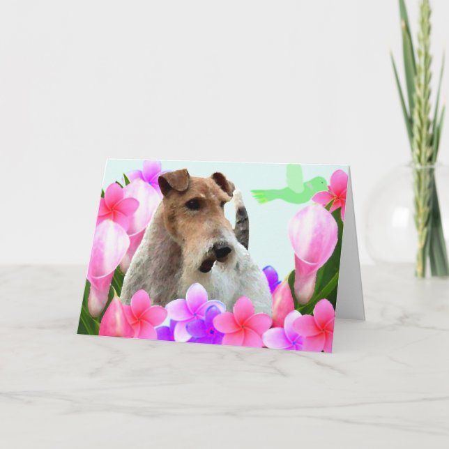 Wire Fox Terrier och Flowers Tack Kort (Framsida)