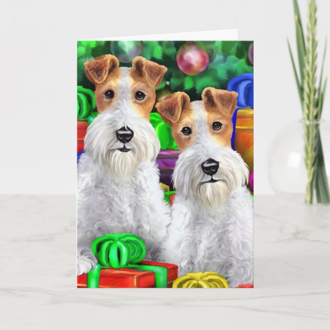 Wire Fox Terrier Open Gifts-jul Helgkort (Framsida)
