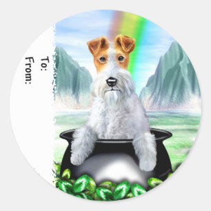 Wire Fox Terrier Pot O Guld Runt Klistermärke