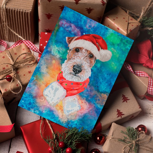 Wire Fox Terrier Ras Hund Jul Helg Vykort (Skapare uppladdad)