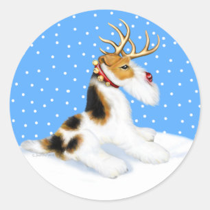 Wire Fox Terrier Reindeer Runt Klistermärke