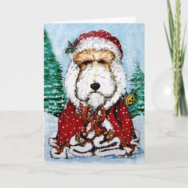Wire Fox Terrier Santa Helgkort (Framsida)