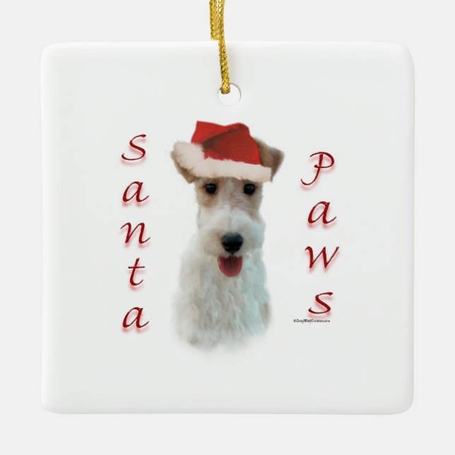 Wire Fox Terrier Santa Paws Julgransprydnad Keramik (Framsida)