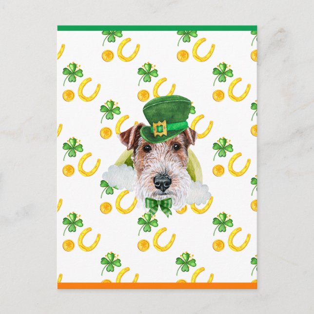 Wire Fox Terrier Shamrock St. Patricks Day Helg Vykort (Framsida)