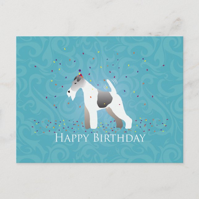 Wire Fox Terrier Silhouette Birthday Design Vykort (Framsida)