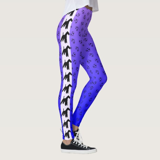 Wire Fox Terrier Silhouette Blue Lila Ombre Leggings (Höger)