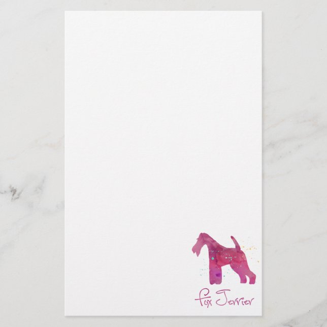 Wire Fox Terrier Silhouette Watercolor Design Brevpapper (Framsida)