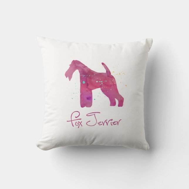 Wire Fox Terrier Silhouette Watercolor Design Kudde (Framsida)