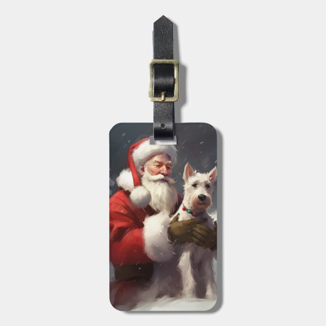 Wire Fox Terrier Tomte Julfirande Jul Bagagebricka (Vertikal Framsida)