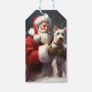 Wire Fox Terrier Tomte Julfirande Jul Presentetikett