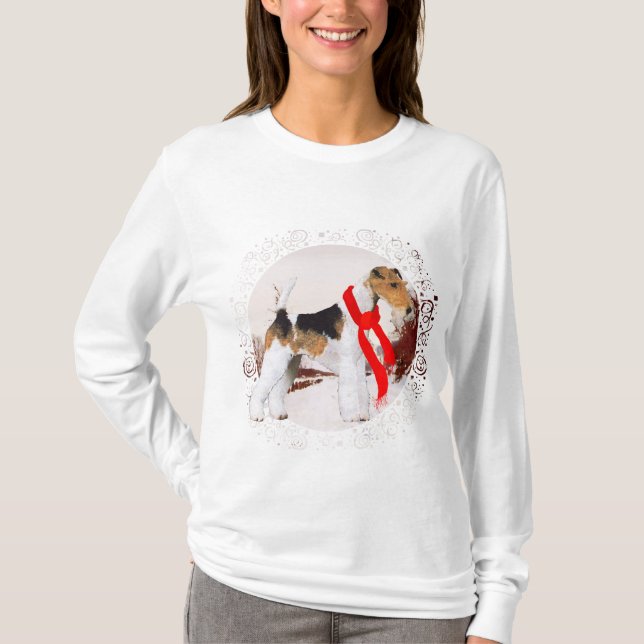 Wire Fox Terrier Vinter Tee Shirt (Framsida)