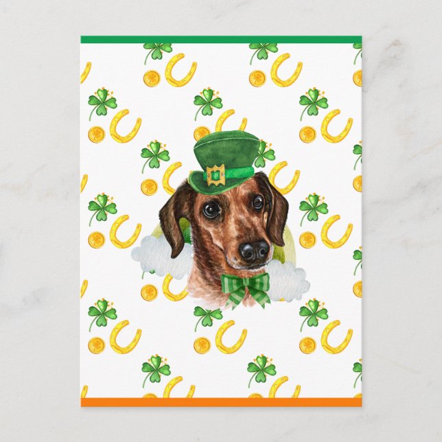 Wire Hair Dachshund Shamrock St. Patricks Day Helg Vykort (Framsida)