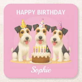 Wire Hair Fox Terriers Birthday Party Underlägg Papper Kvadrat