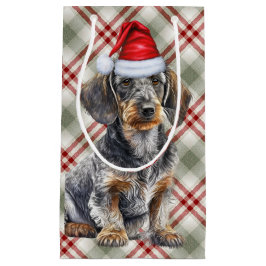 Wire Haired Dachshund Dog on Red Plaid Christmas