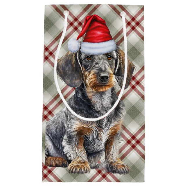 Wire Haired Dachshund Dog on Red Plaid Christmas (Framsidan)