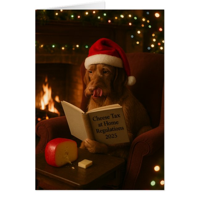 Wire haired Vizsla 'Cheese Tax' Christmas card Hälsningskort (Framsidan)