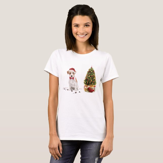 Wire Hred Jack Russell Hund från julen T Shirt (Hel framsida)