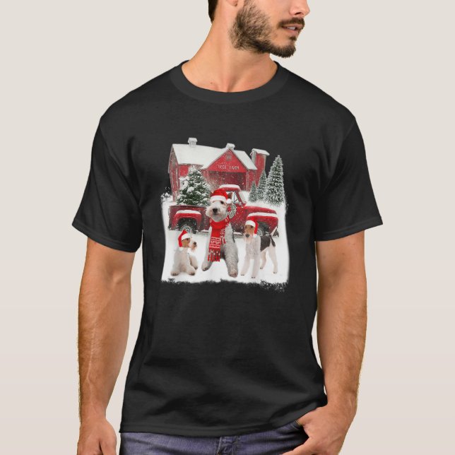 Wire räx Terrier Santa Hat Red Lastbil Träd Farm C T Shirt (Framsida)