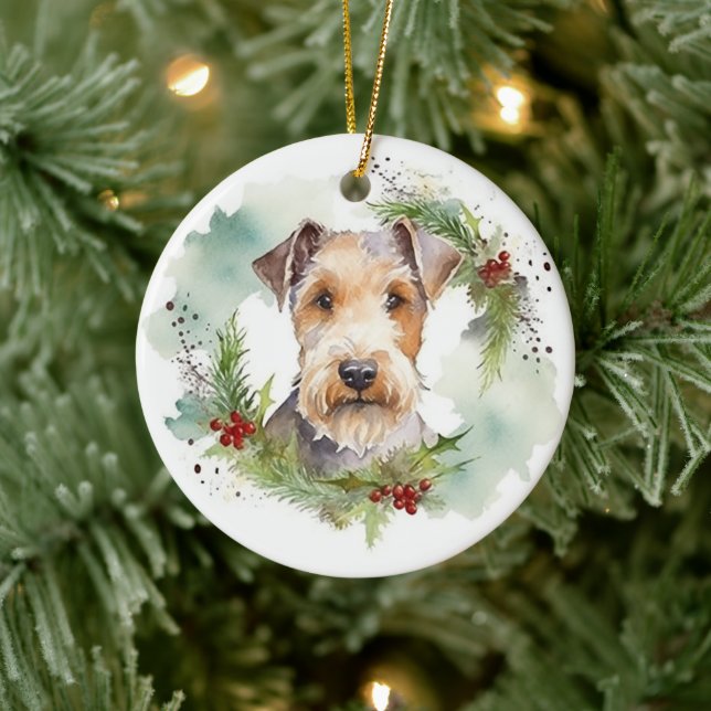 Wirefox Terrier God Jul Utandning Festive Valp Julgransprydnad Keramik (Träd)