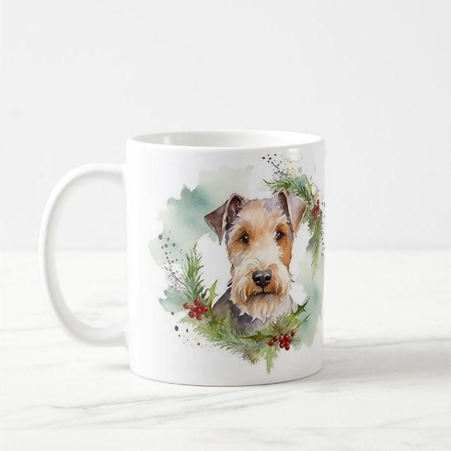 Wirefox Terrier God Jul Utandning Festive Valp Kaffemugg (Vänster)