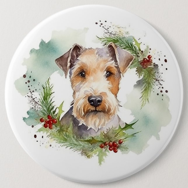 Wirefox Terrier God Jul Utandning Festive Valp Knapp (Framsida)