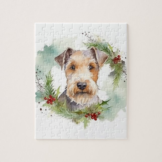 Wirefox Terrier God Jul Utandning Festive Valp Pussel (Vertikal)